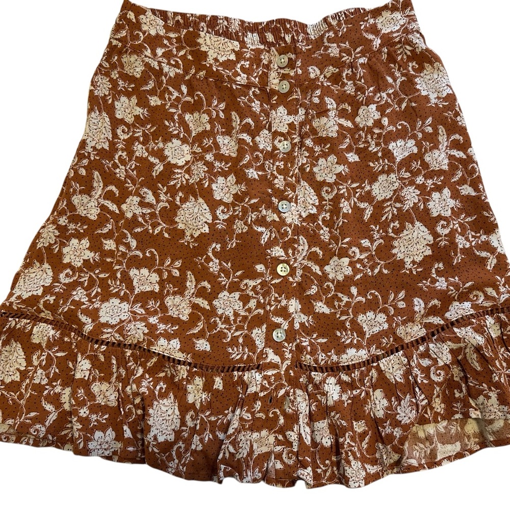 Shyanne Rust Floral Button-Front Mini Skirt - Boho‎ Western Style - Small